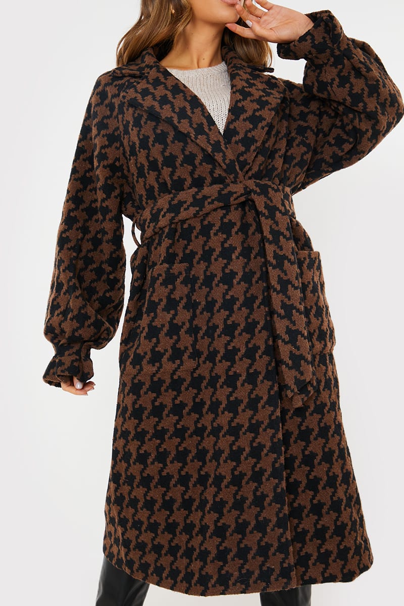 Lorna Luxe 'Gabrielle' Brown Houndstooth Coat | In The Style