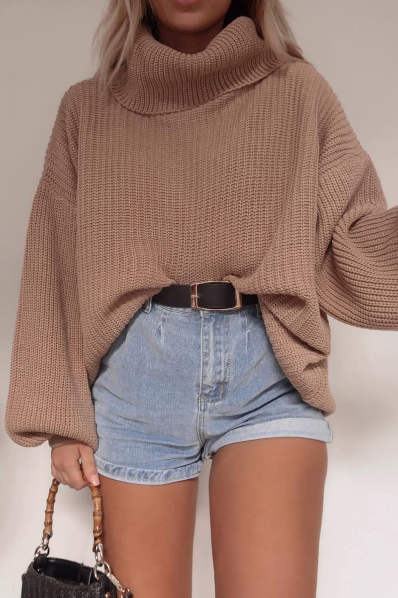 FASHION INFLUX STONE ROLL NECK SLOUCHY JUMPER