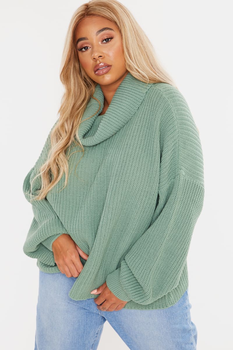 CURVE FASHION INFLUX MINT ROLL NECK SLOUCHY JUMPER