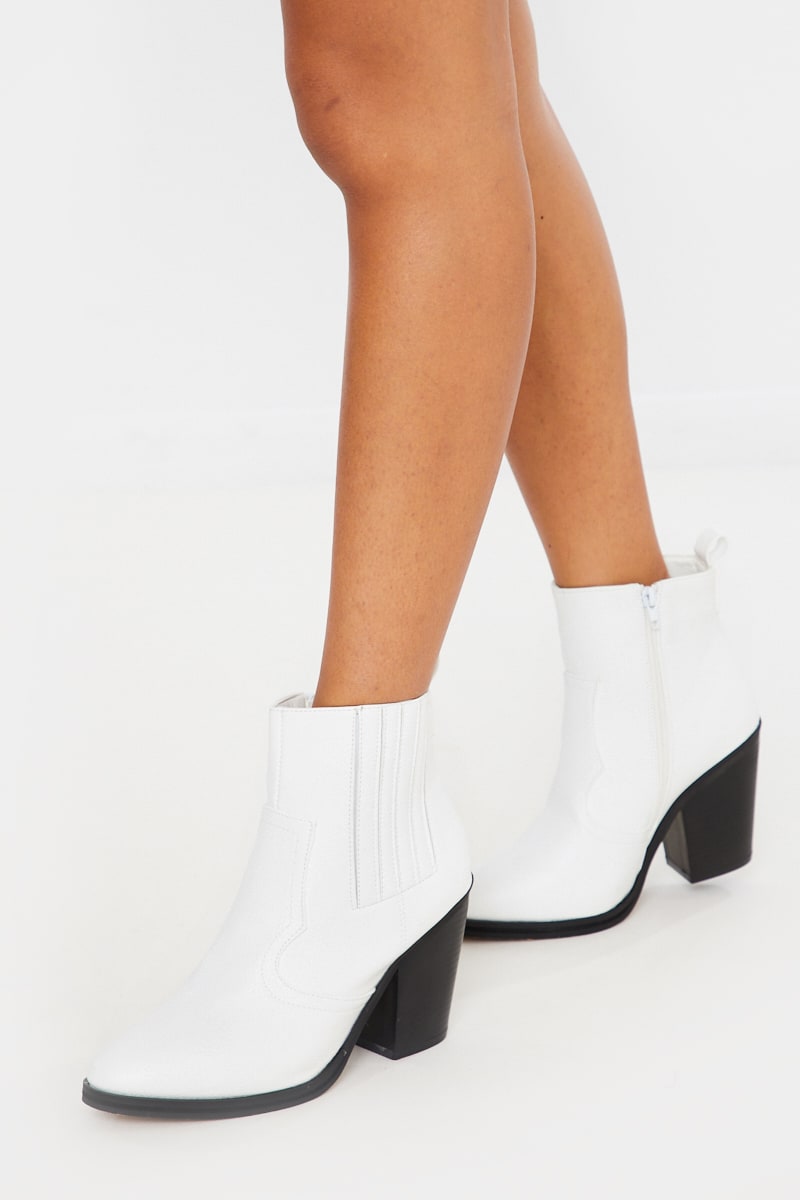 white pu ankle cowboy boots