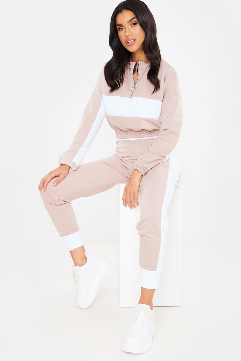 NUDE CROPPED HALF ZIP DETAIL SWEATER AND JOGGERS LOUNGEWEAR SET