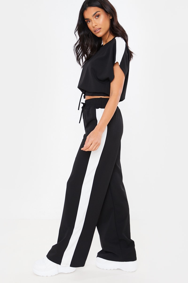 BLACK CROPPED RUCHED TIE FRONT DETAIL LOUNGEWEAR SET