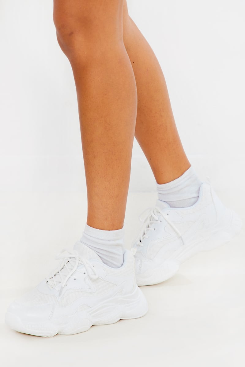 WHITE PU CHUNKY PANELLED TRAINERS