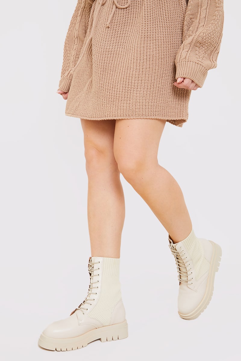 CREAM LACE UP BOOTS