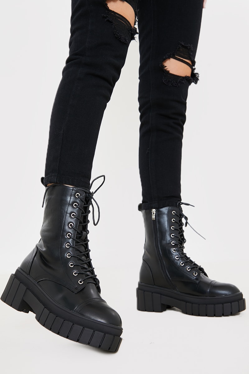 lace up black biker boots