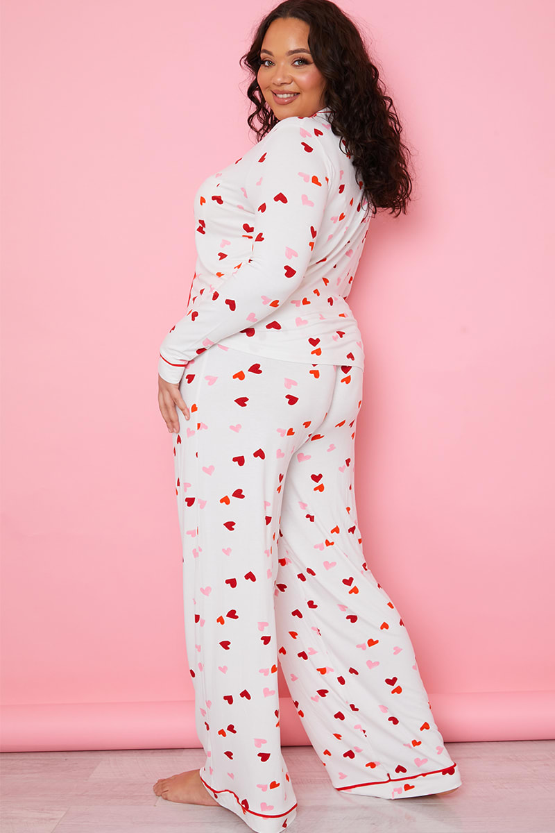 besluiten Lastig Direct White Multi Heart Print Long Sleeve Pyjama Set | In The Style USA