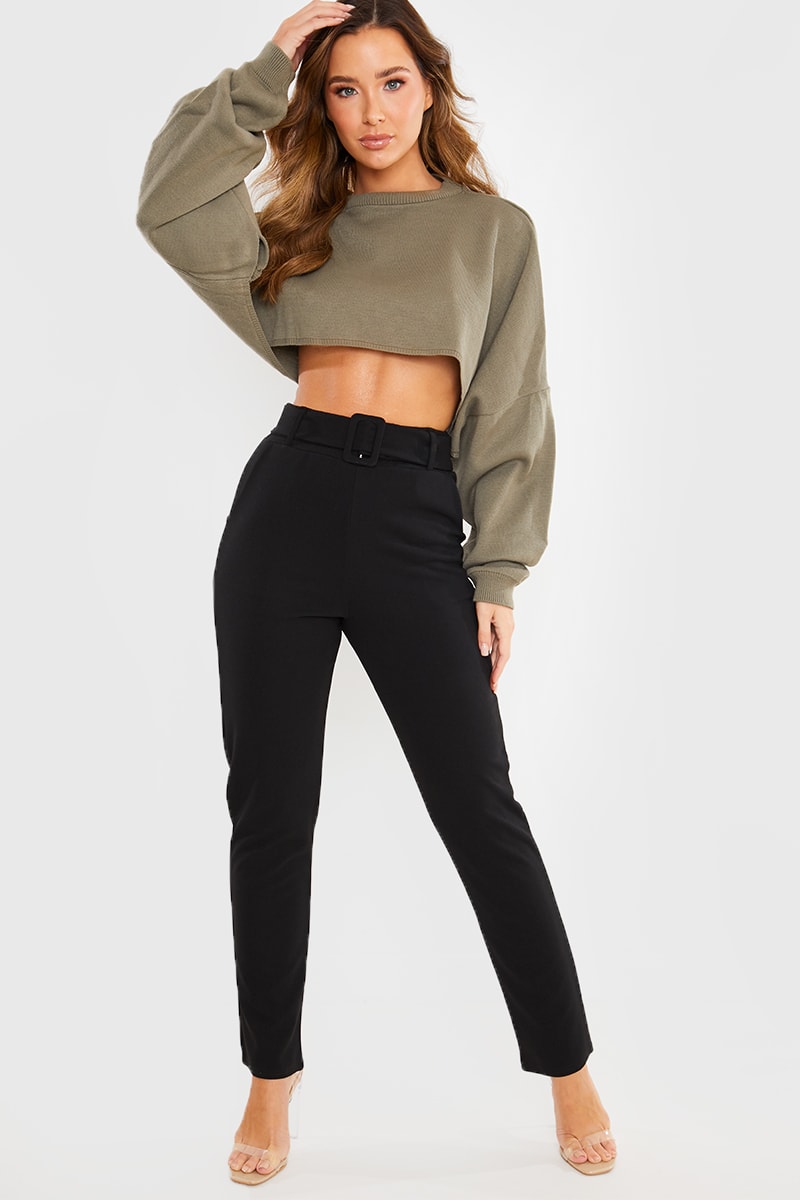 BLACK BELTED CIGARETTE TROUSERS