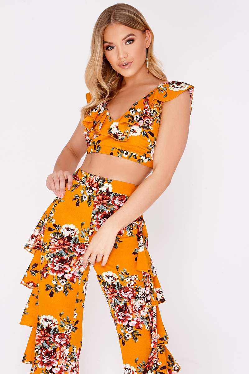 BILLIE FAIERS MUSTARD FLORAL FRILL CO ORD TOP