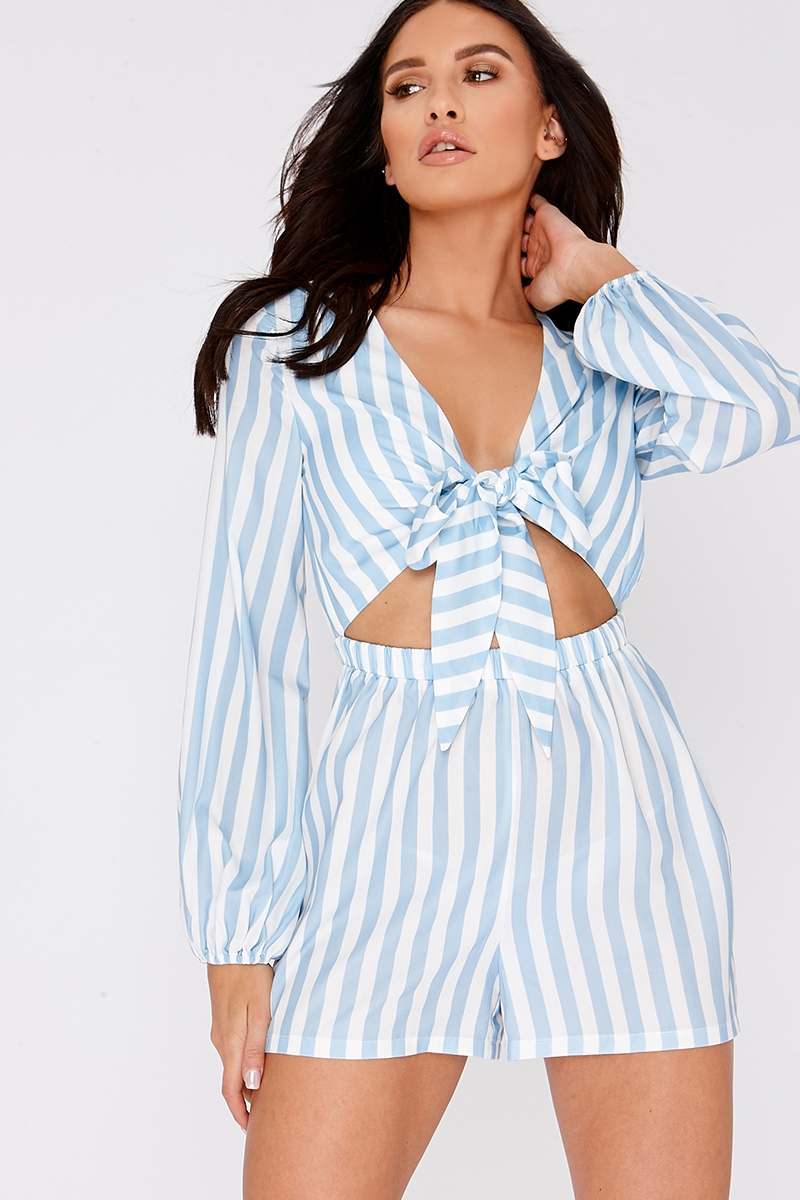 CHARLOTTE CROSBY BLUE STRIPED TIE FRONT PLAYSUIT