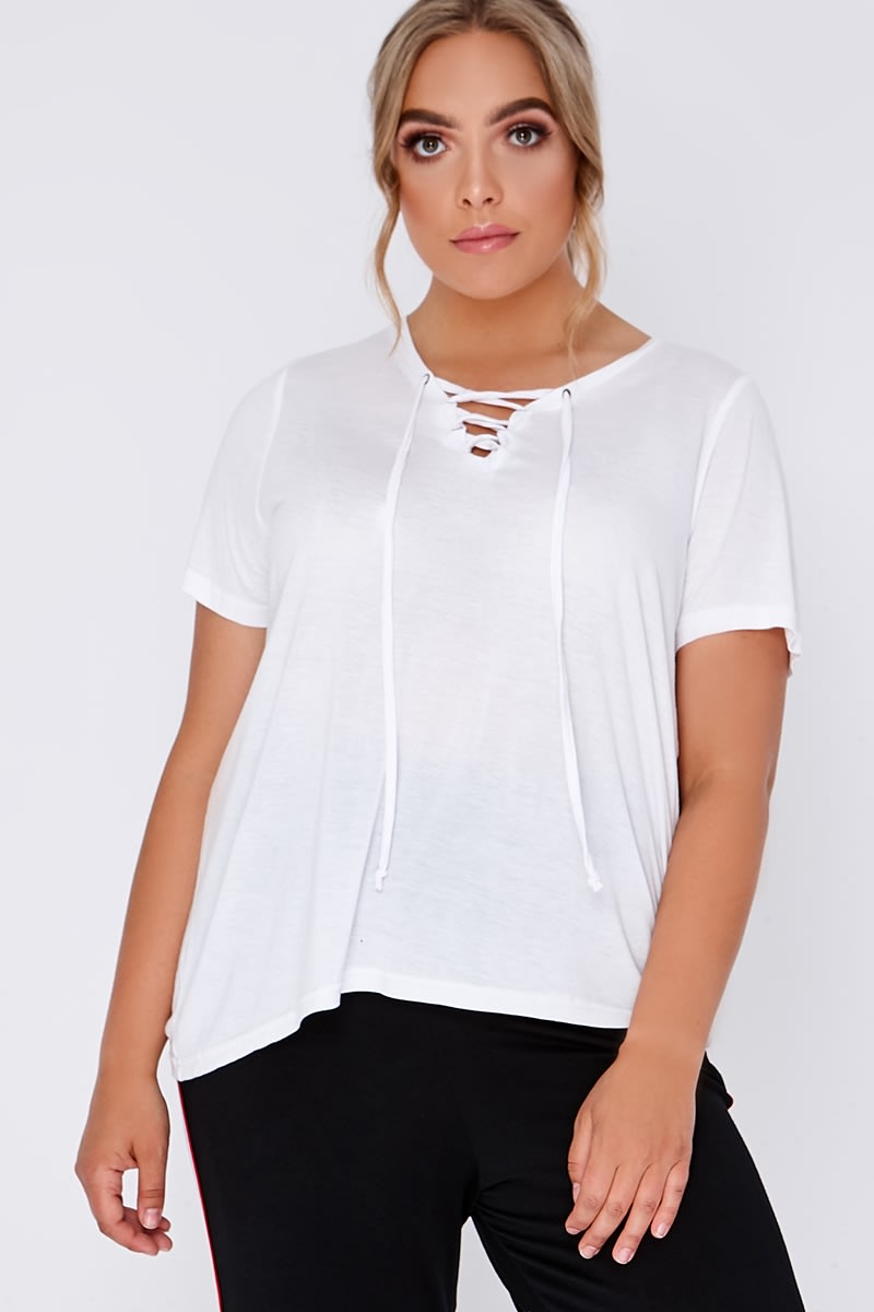 CURVE KALLY WHITE LACE UP FRONT TSHIRT