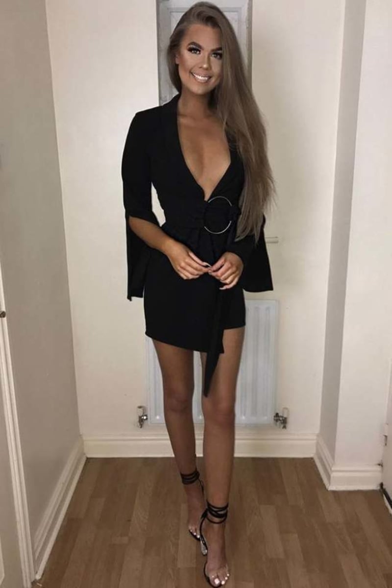 black blazer dress with tights
