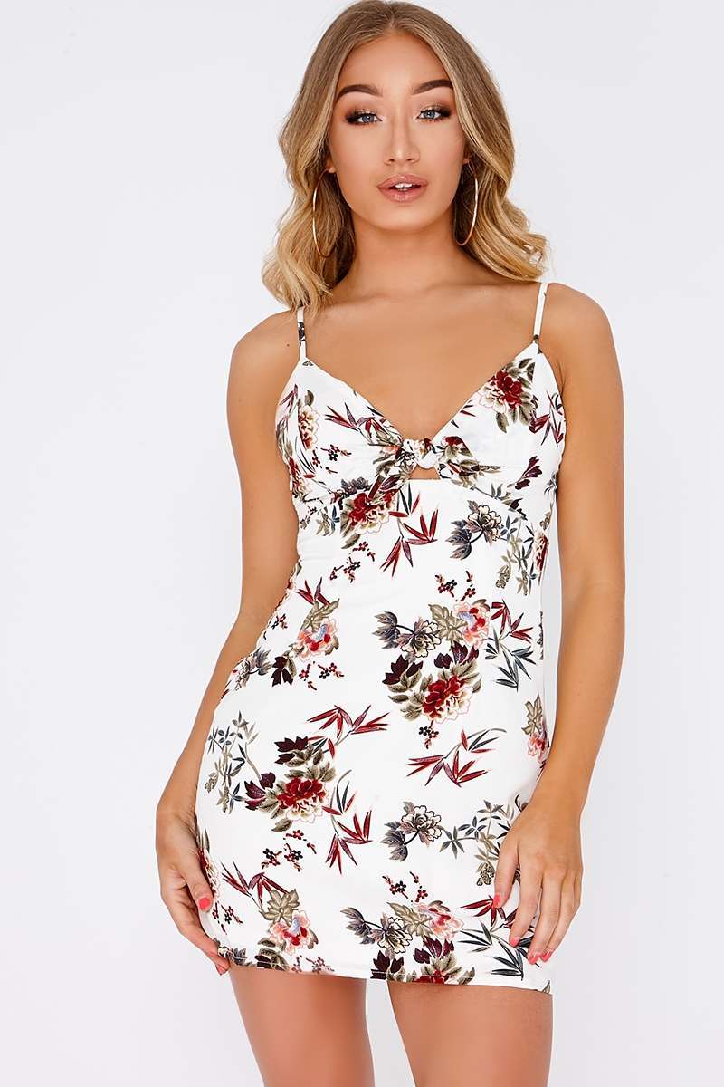 BRIDIE CREAM FLORAL KNOT FRONT CAMI DRESS