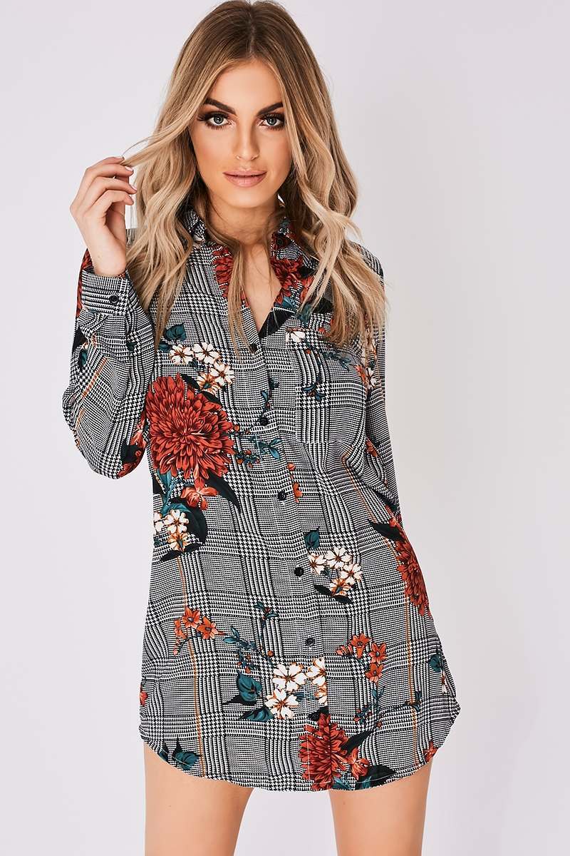 floral checked shirt dress
