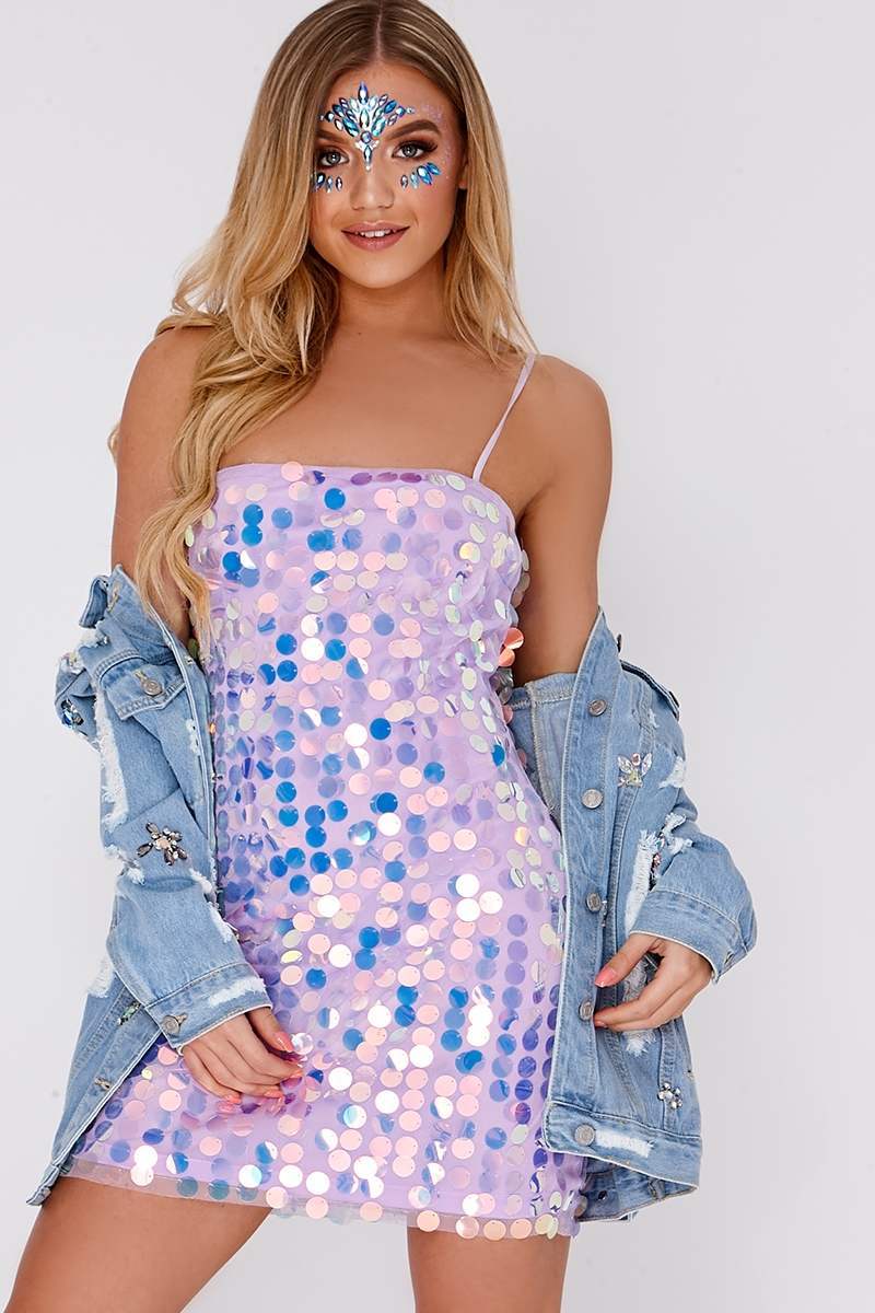 lilac sequin strappy mini dress