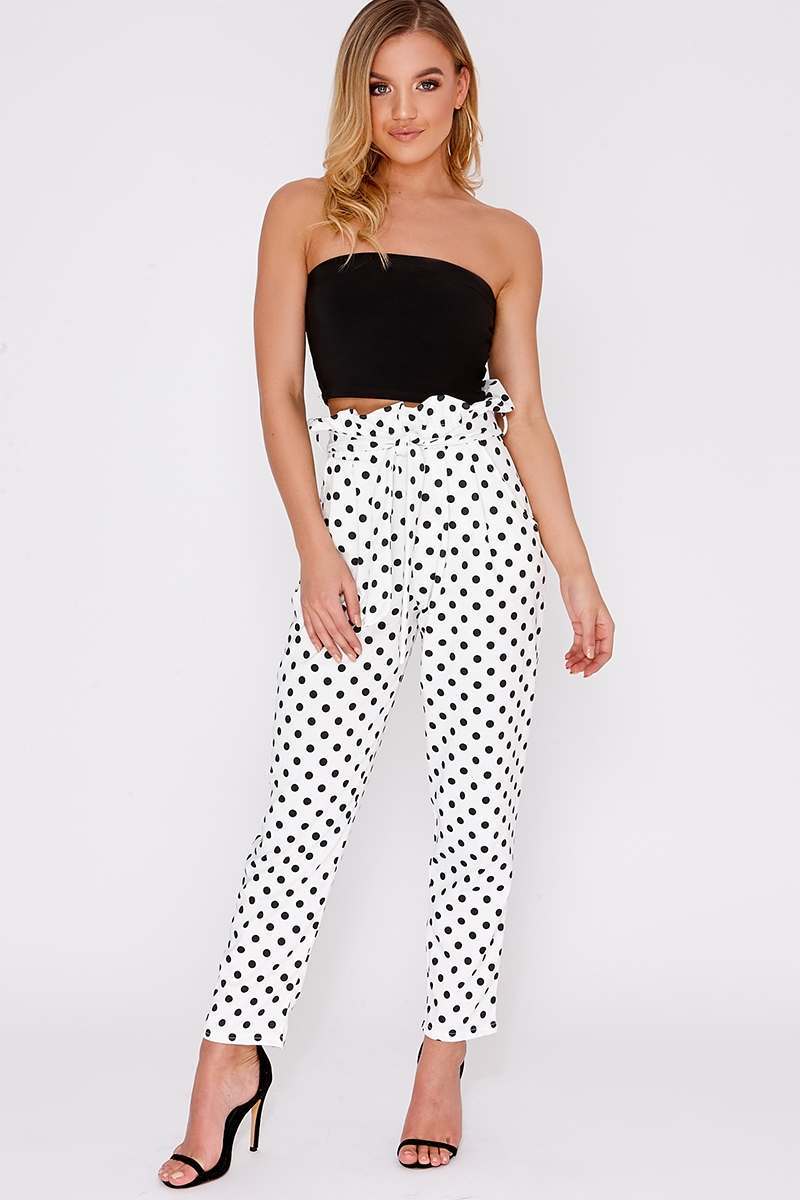white polka dot paperbag skinny trousers