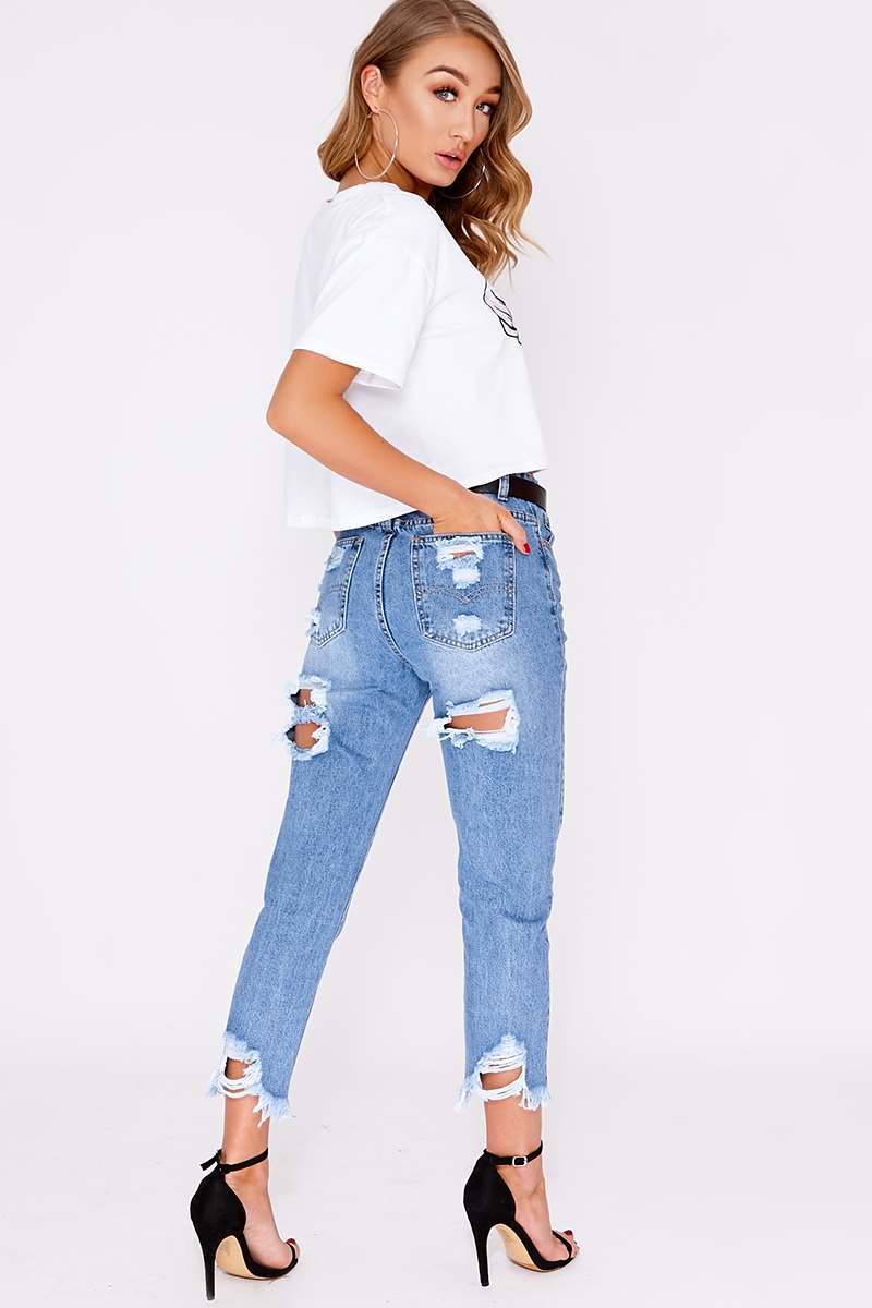 light wash high waisted distressed mom jeans