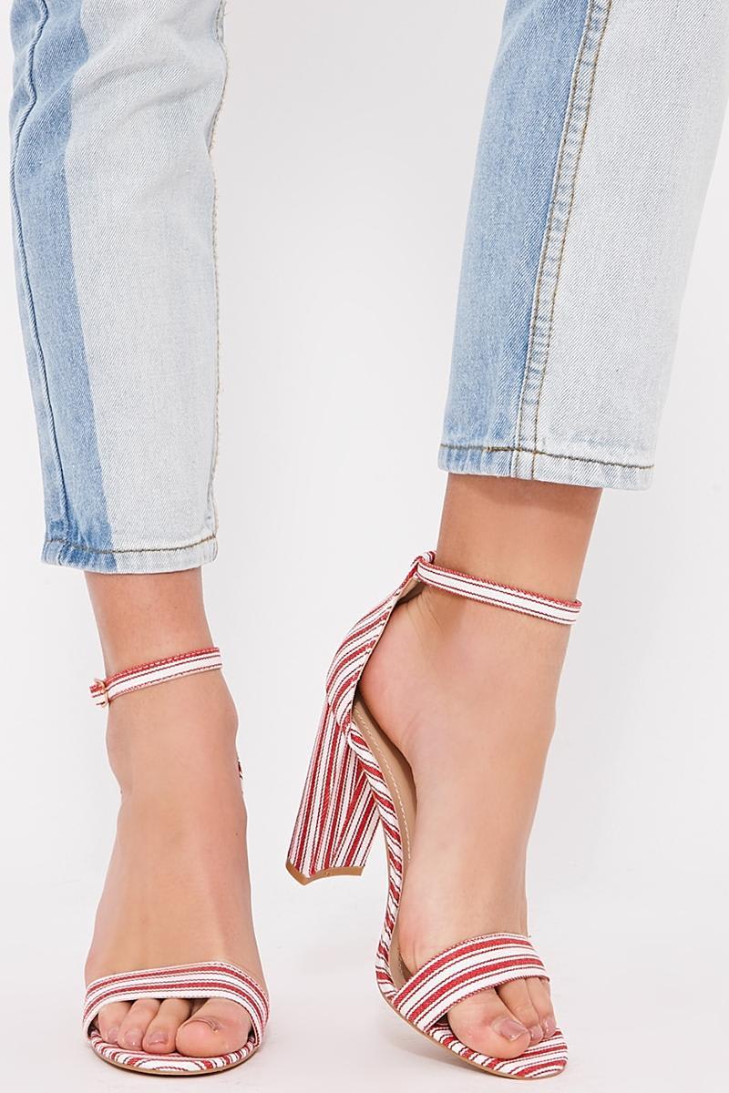 SELMA RED STRIPED BARELY THERE HEELS