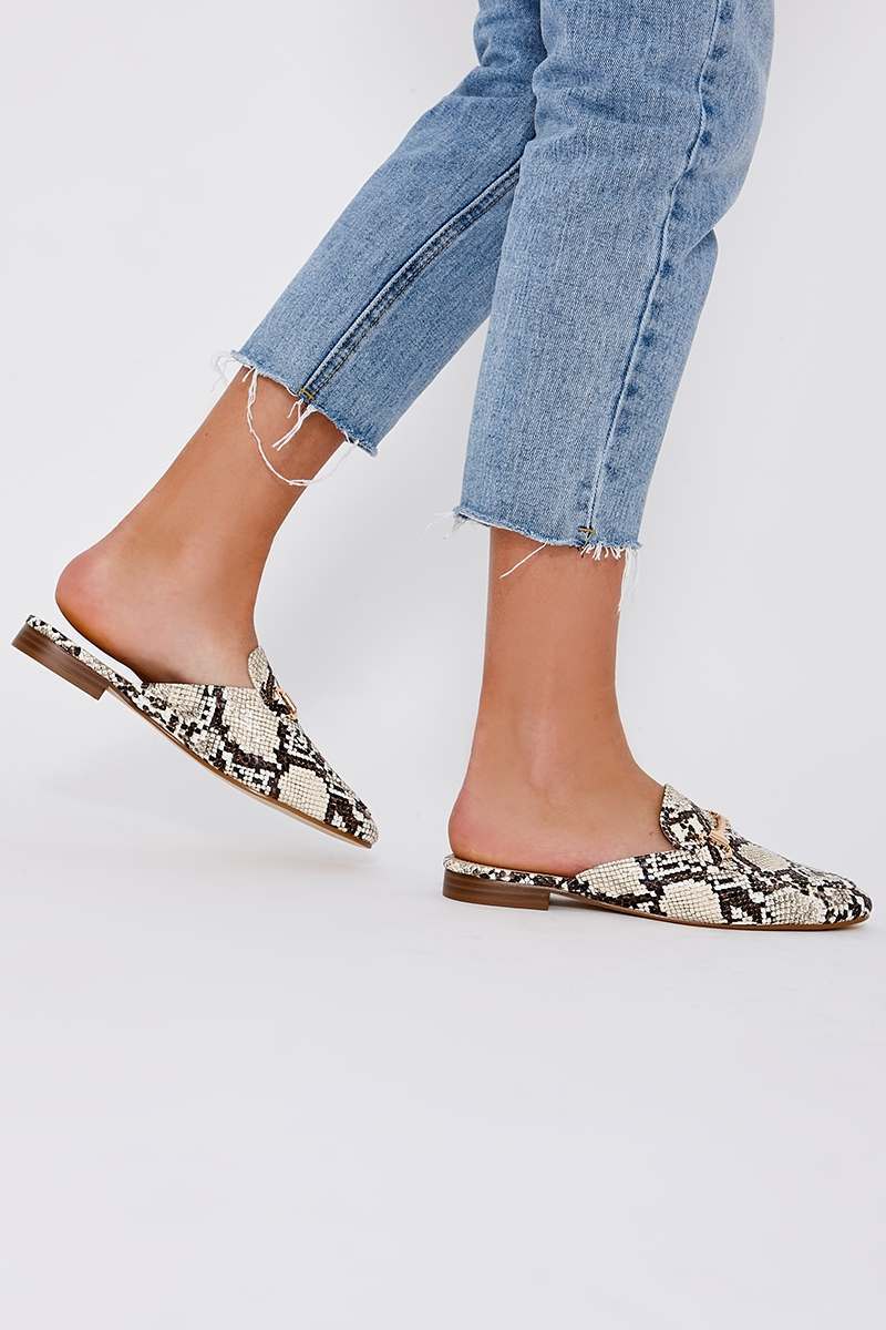 snake print backless loafers