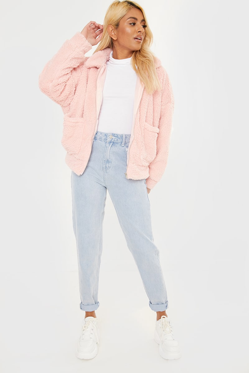 pink teddy fur bomber jacket