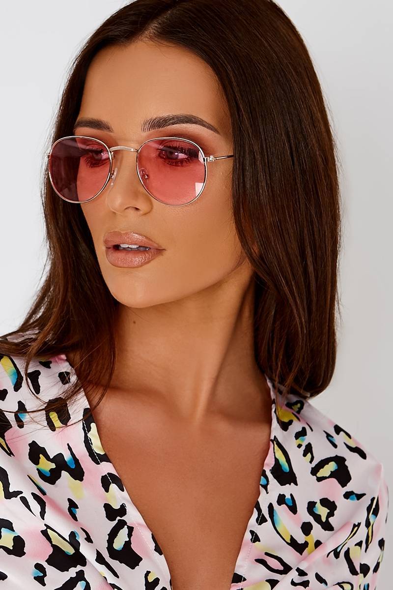 PINK ROUNDED LENS RETRO SUNGLASSES