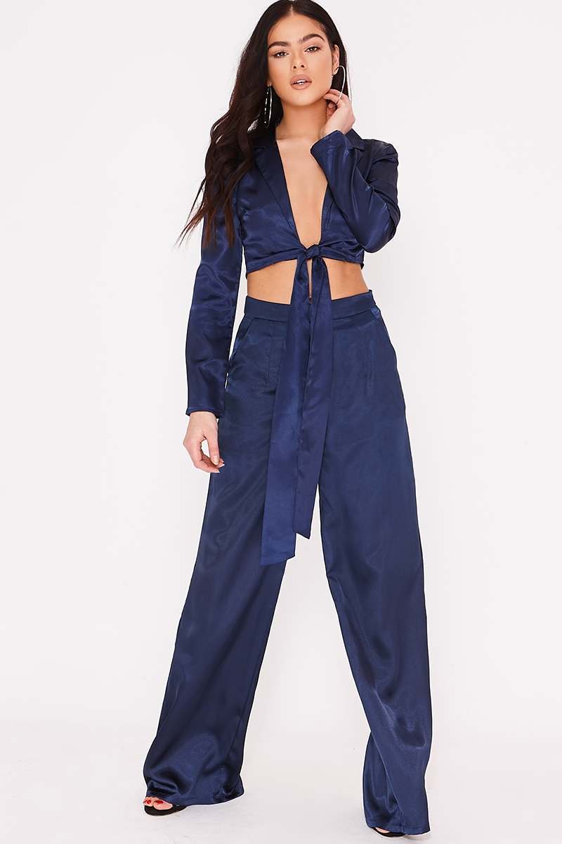 PIA MIA NAVY WIDE LEG HIGH WAISTED TROUSERS