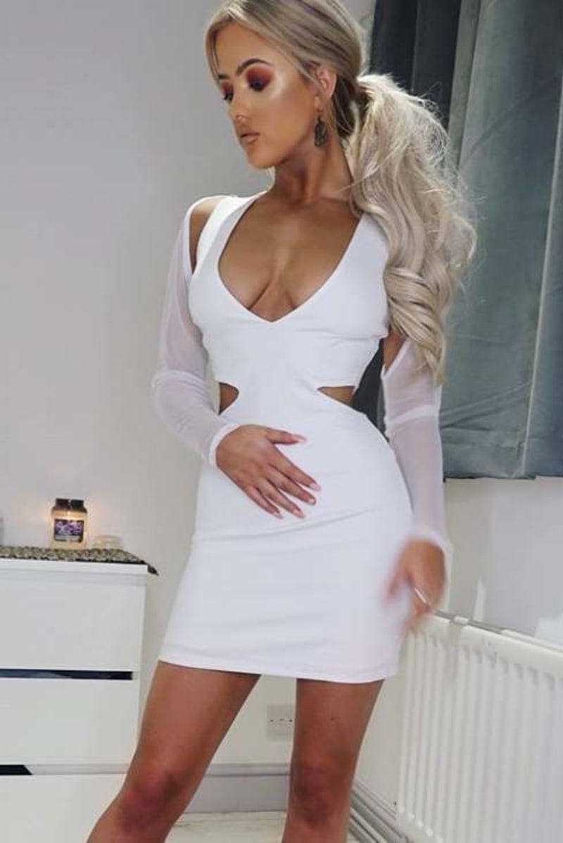 white mesh sleeve mini dress