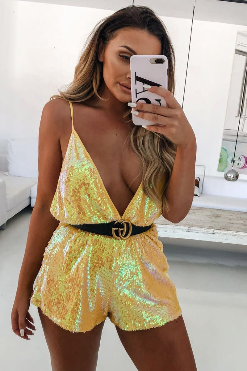 yellow sequin plunge playsuit