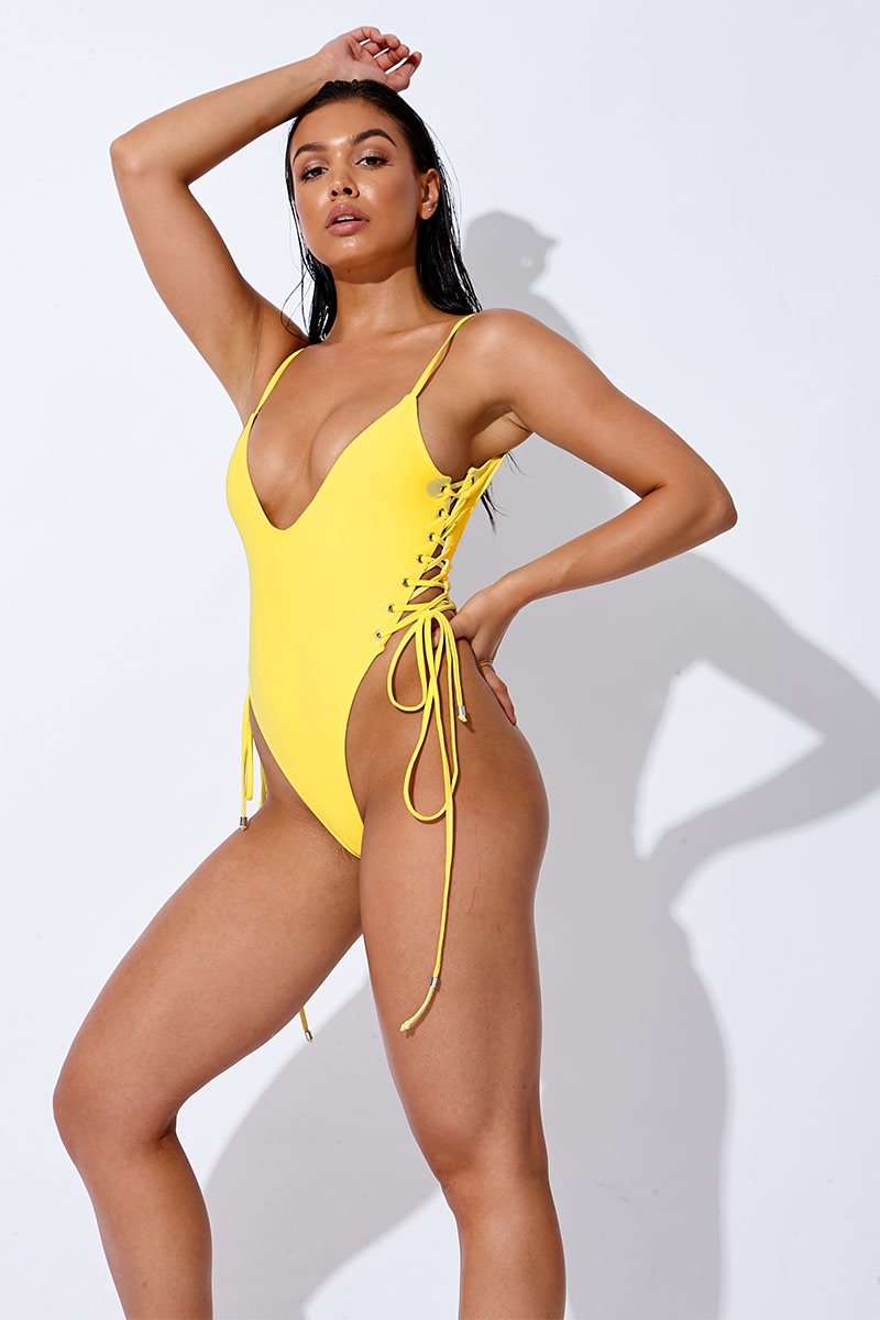 lemon lace up side swimsuit
