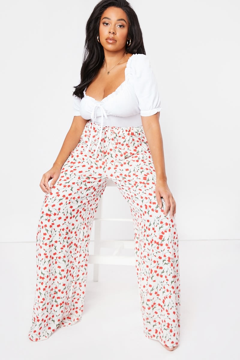 CURVE CHARLOTTE CROSBY RED PRINT WIDE LEG TROUSERS