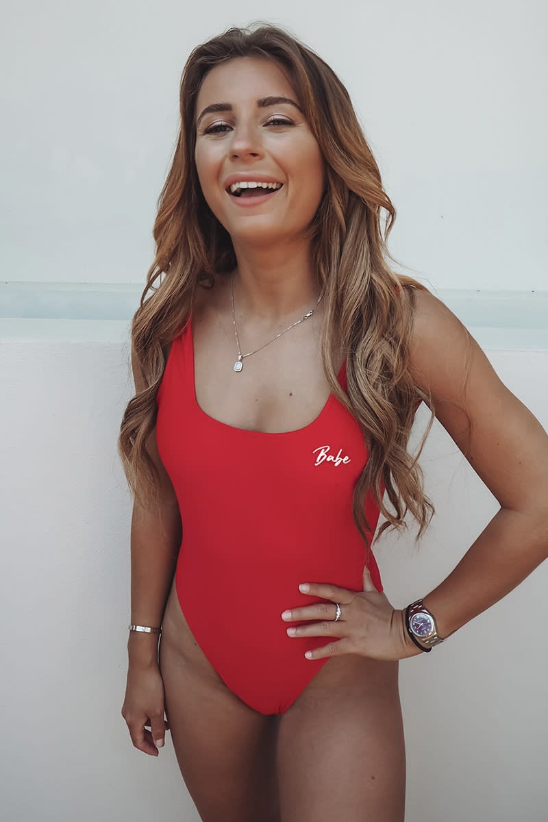 RED BABE SLOGAN SWIMSUIT