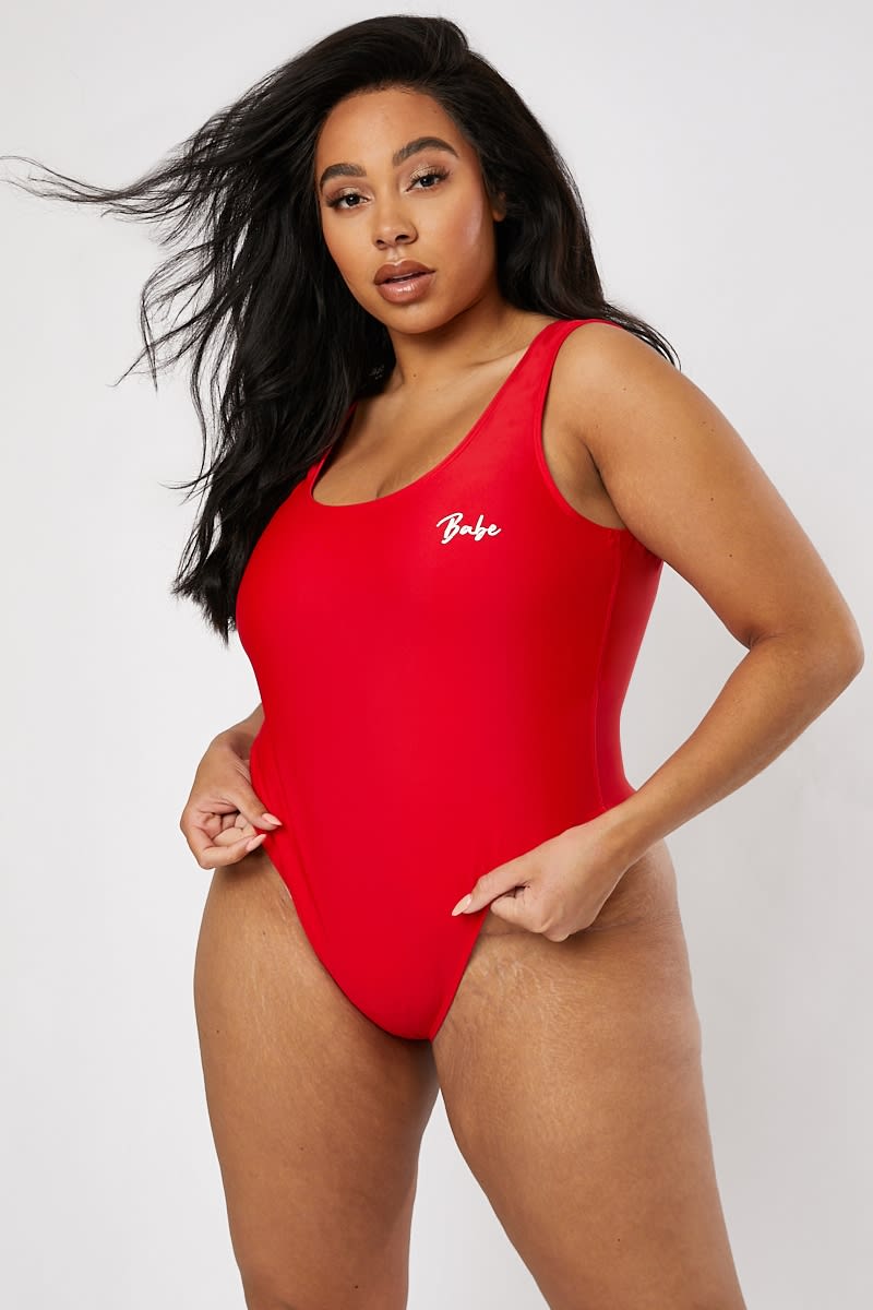 CURVE RED BABE SLOGAN SWIMSUIT
