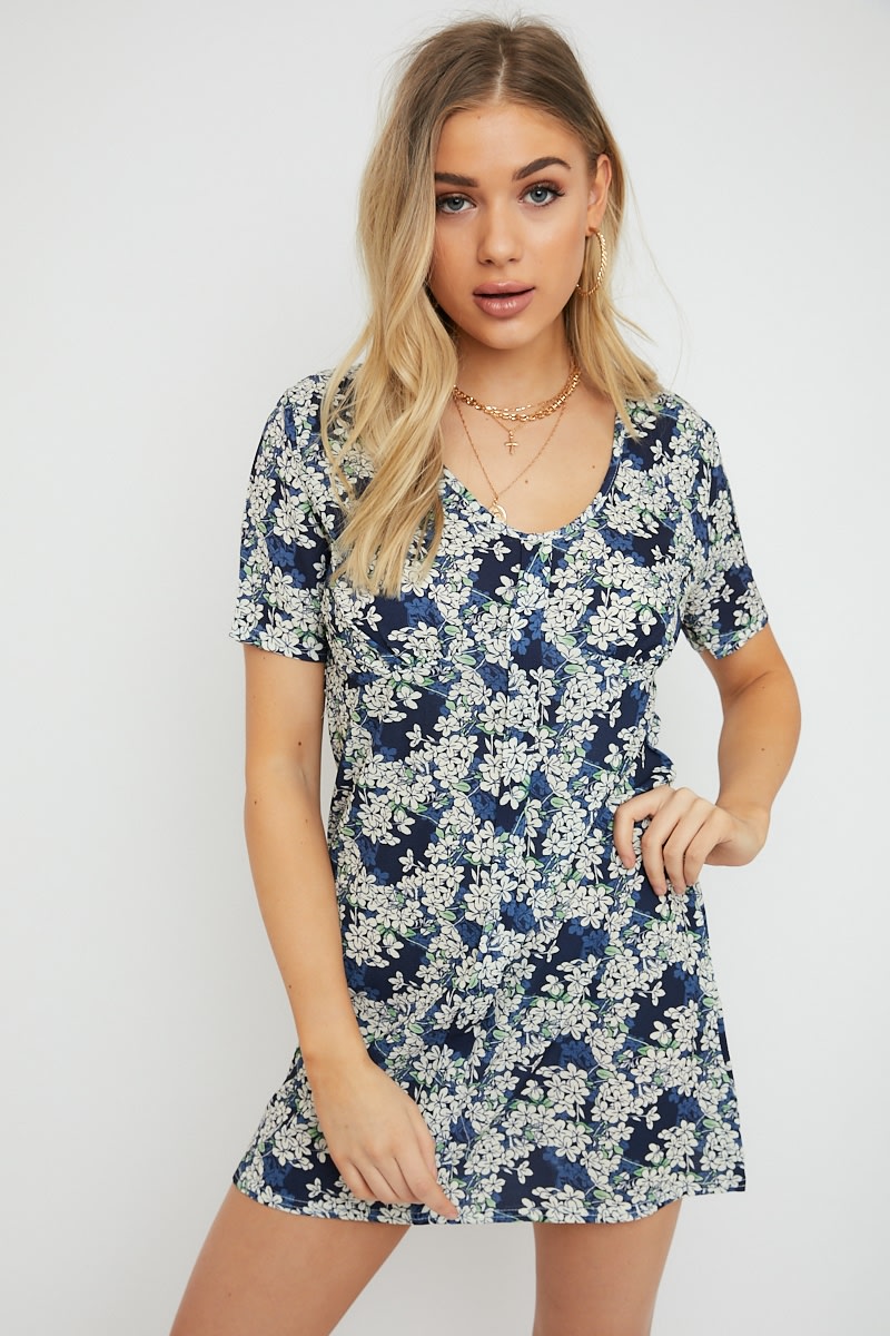 Size 8 In The Style Emily Atack Navy Floral Print Mini Dress BRAND NEW NWT