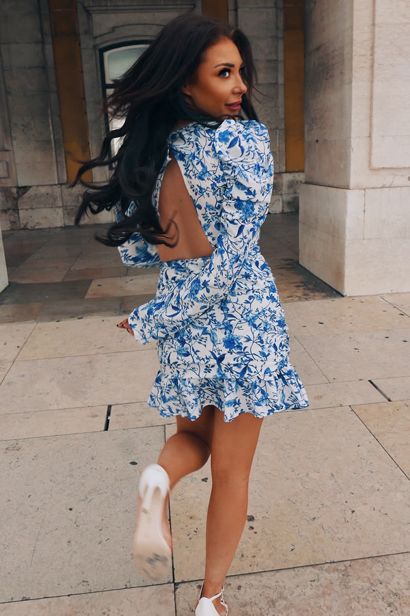 LORNA LUXE 'PRACTICALLY PERFECT' PORCELAIN BLUE MINI DRESS