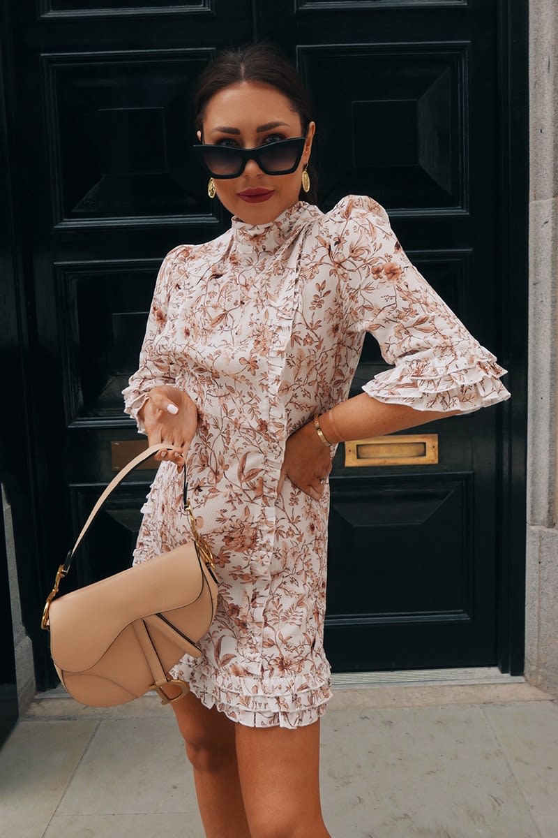 LORNA LUXE 'PRACTICALLY PERFECT' PORCELAIN NUDE FRILL DETAIL DRESS