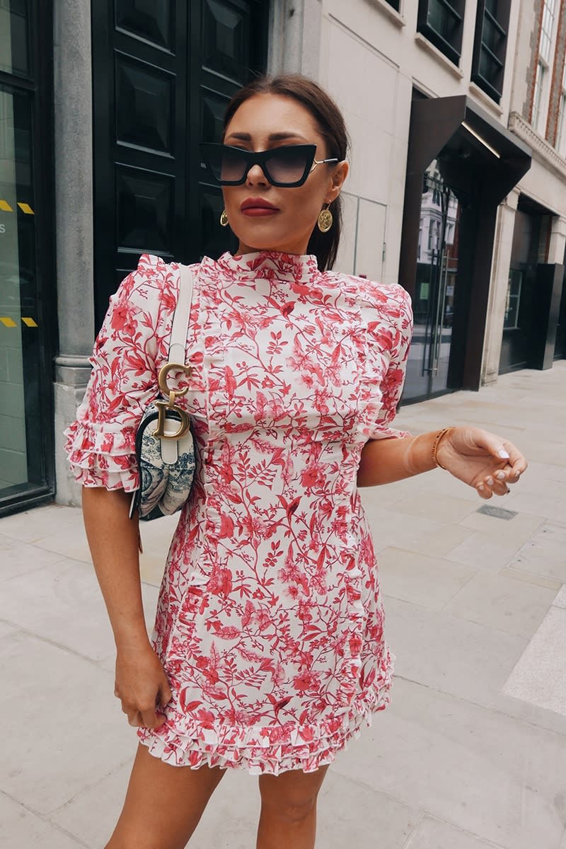 LORNA LUXE 'PRACTICALLY PERFECT' PORCELAIN PINK FRILL DETAIL DRESS