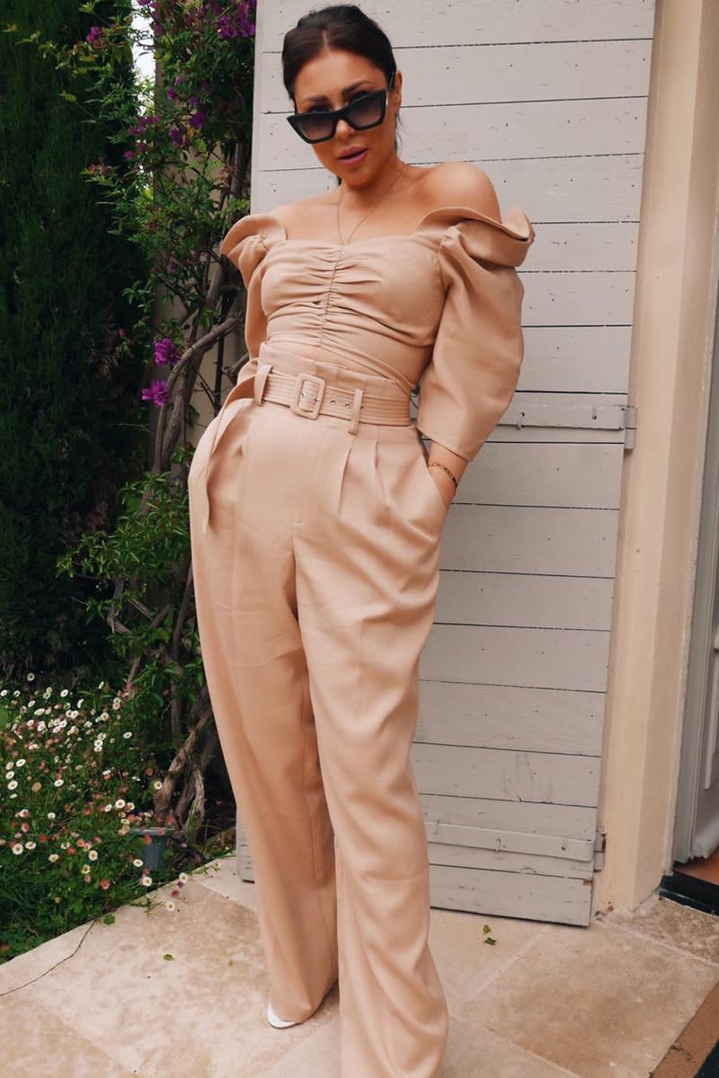 LORNA LUXE 'FIN DE SIECLE' TAN HIGH WAISTED CO-ORD TROUSERS