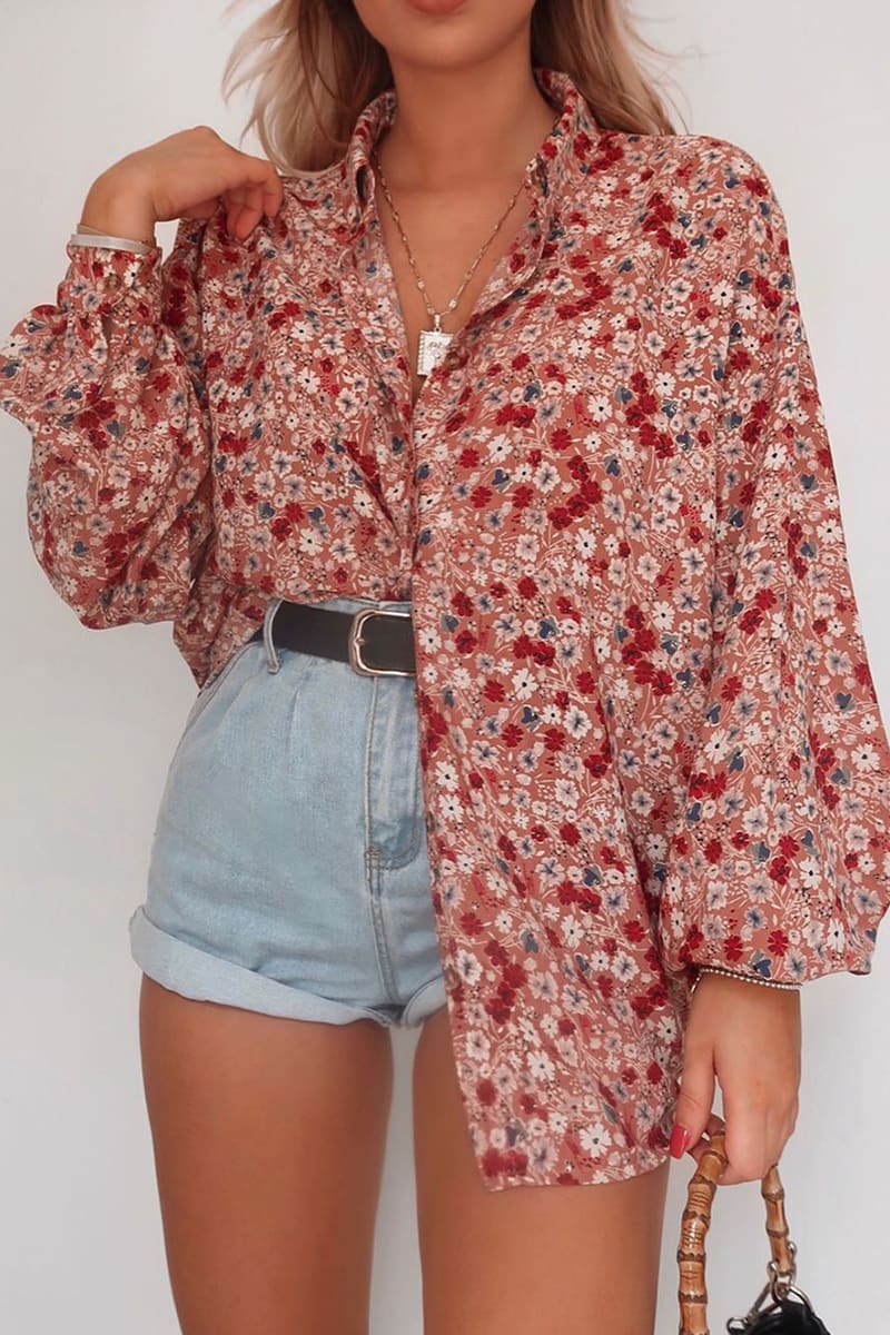 FASHION INFLUX BLUSH FLORAL OVERSIZED BALLOON SLEEVED SHIRT