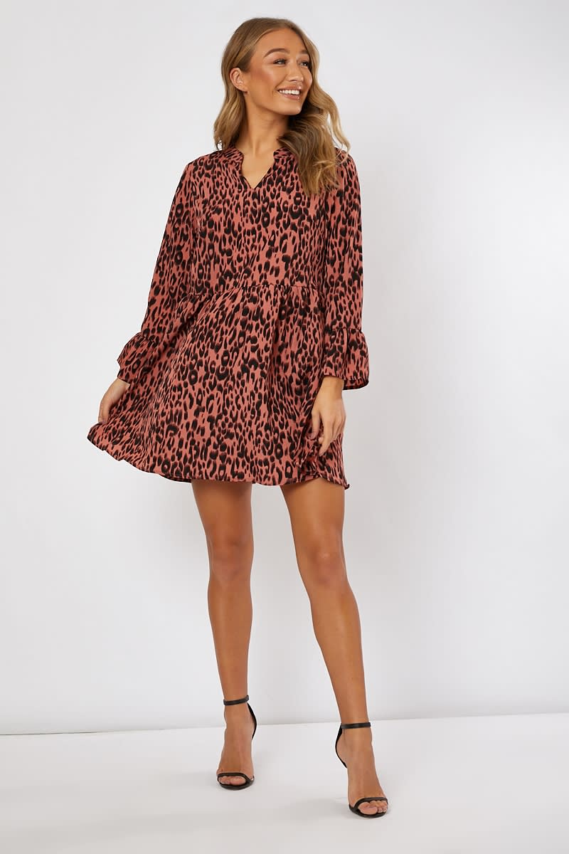 Pink Leopard Print Smock Dress | In The Style Ireland