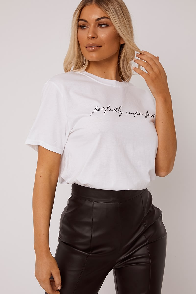 WHITE PERFECTLY IMPERFECT SLOGAN TEE