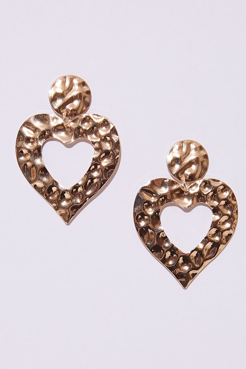 GOLD LARGE TEXTURED HEART EARRINGS