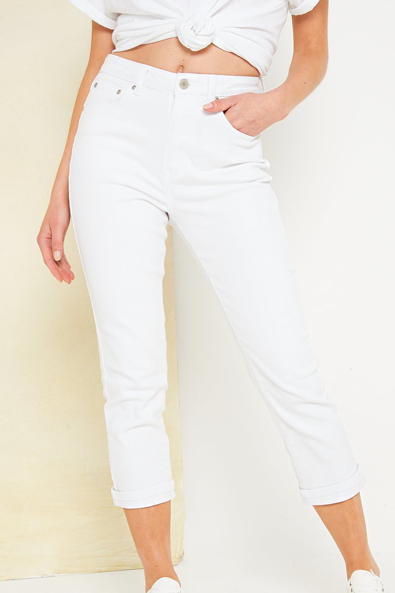 Miinto Dames Kleding Broeken & Jeans Jeans High Waisted Jeans White high-waisted cropped jeans 