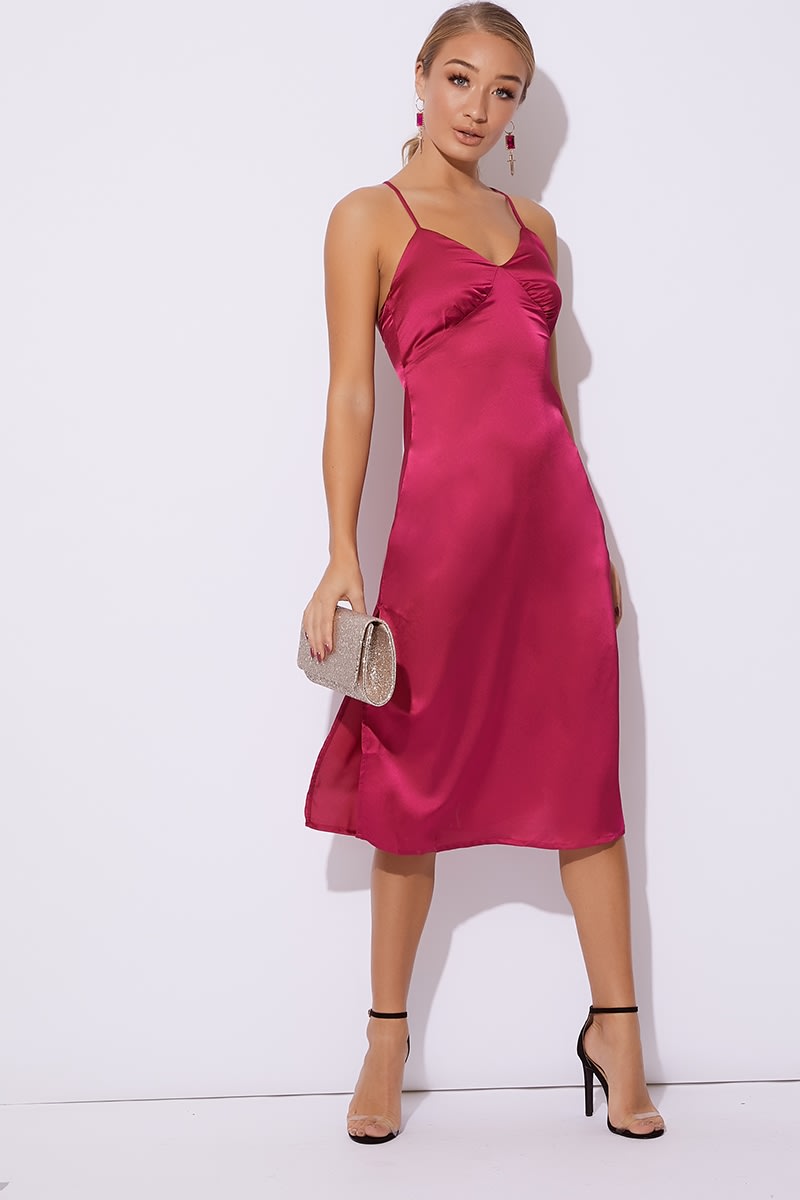 Pink Satin Midi Slip Dress | In The Style