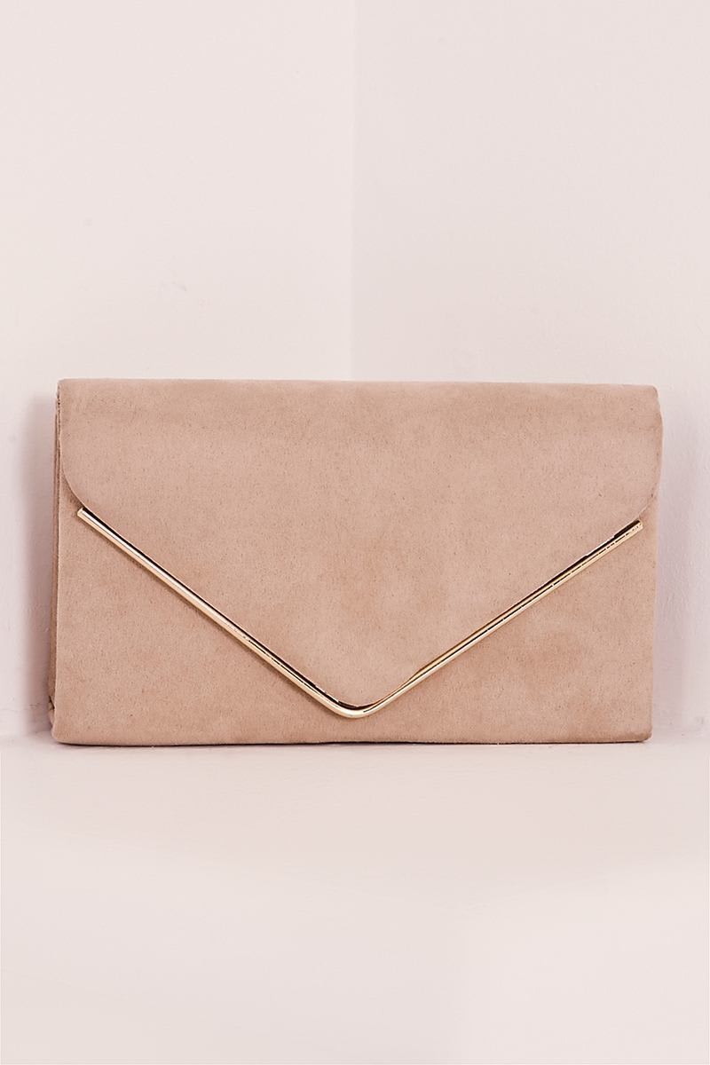 SMALL BEIGE/NUDE  faux suede asymmetrical clutch bag with strap fully lined BN 