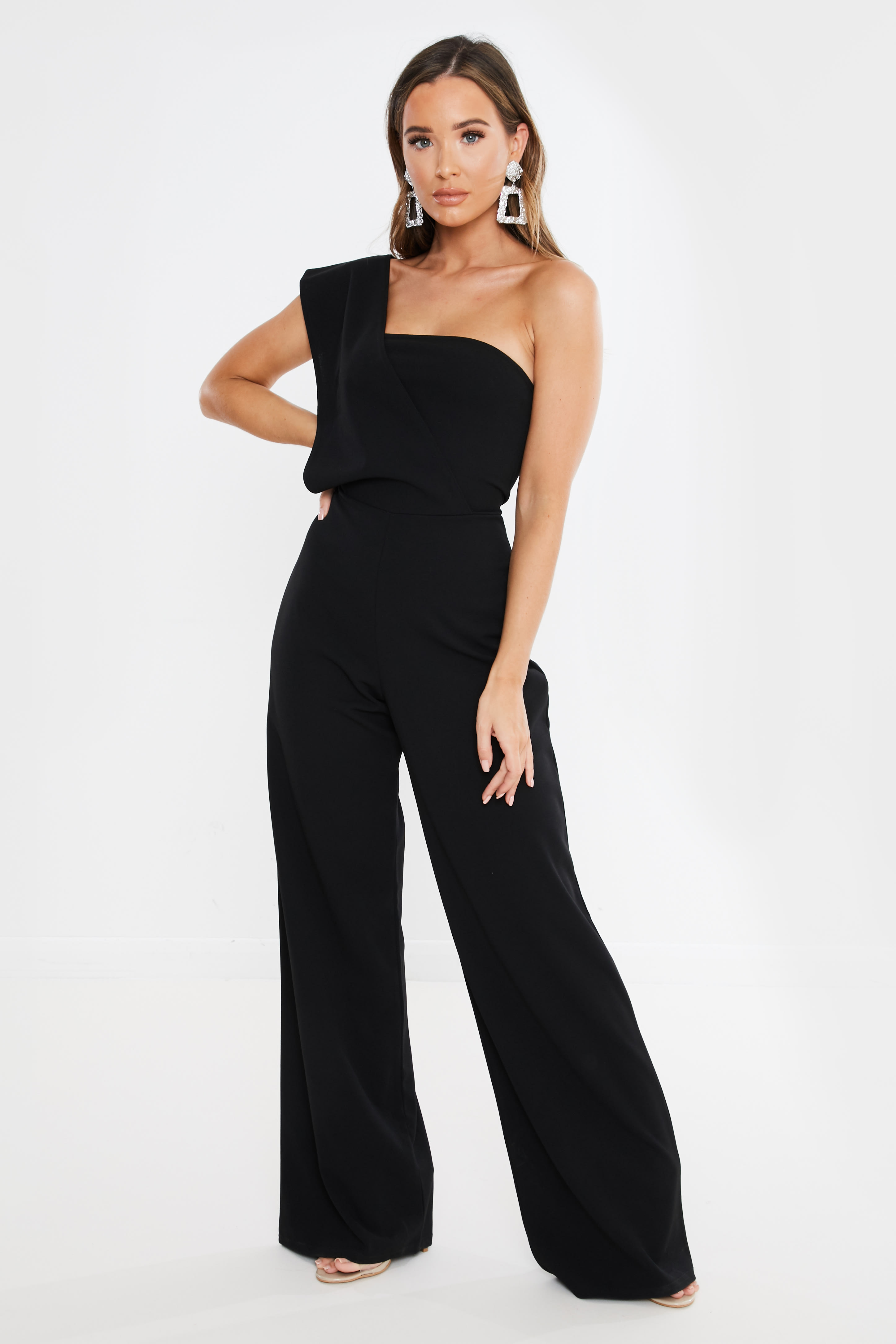 Black Drape One Shoulder Jumpsuit | In The Style Ireland